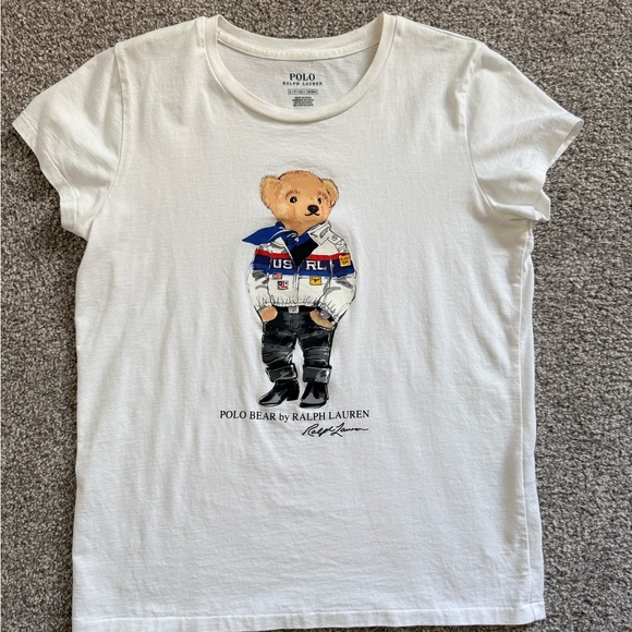 Polo Ralph Lauren Tops - Polo by Ralph Lauren White Tee with Racer Polo Bear Graphic